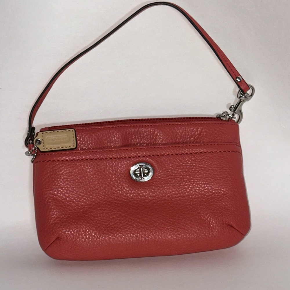 Coach Red Leather Clutch with Turnlock Closure